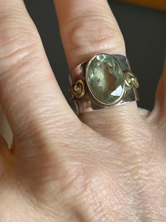 Vintage Sterling Silver Faceted Green Amethyst Gemstone Statement Ring~Size 6 - Picture 2 of 8